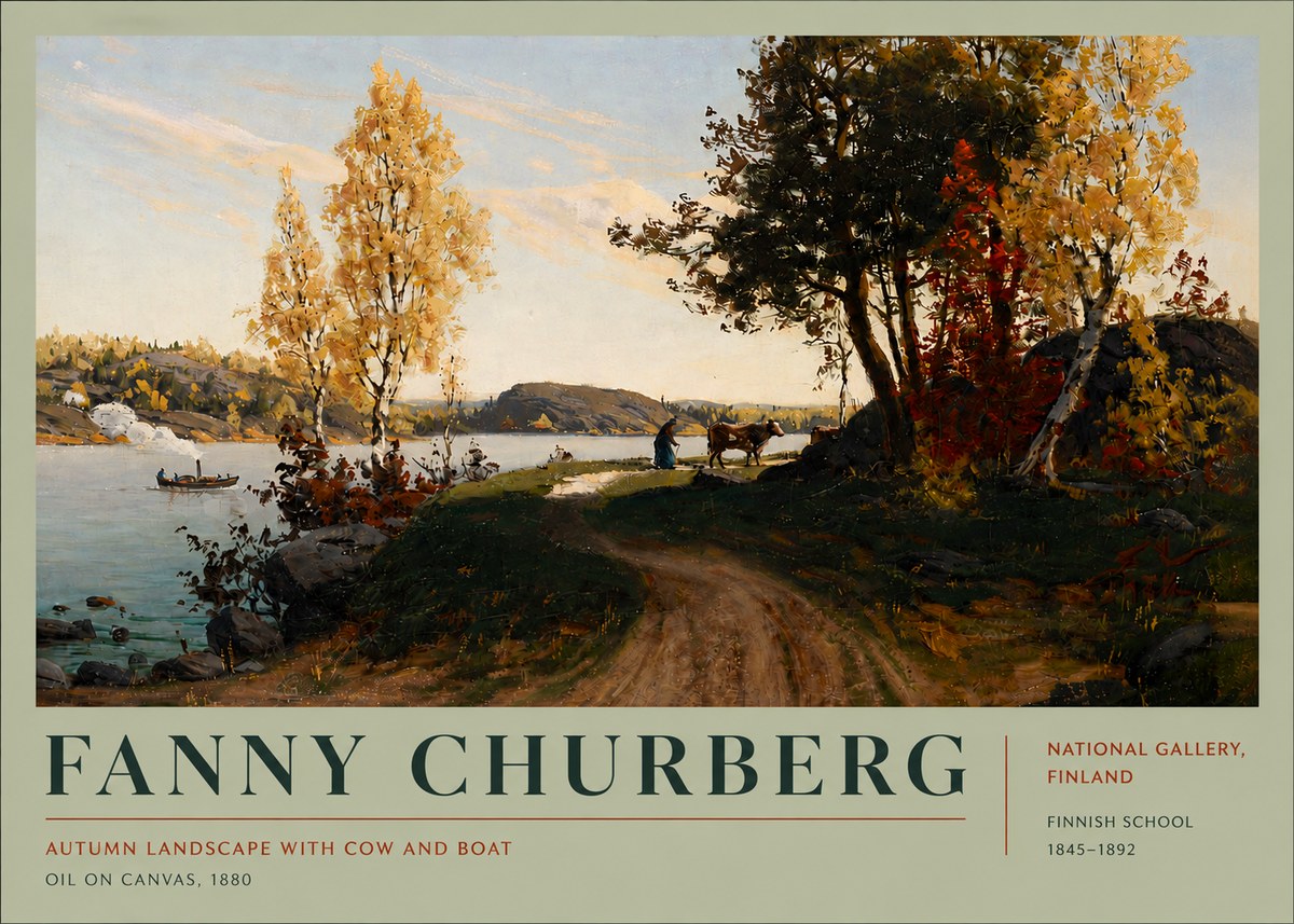 Fanny Churberg Autumn Landscape with Cow and Boat No4 - Affiche