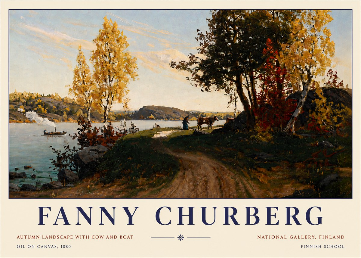 Fanny Churberg Autumn Landscape with Cow and Boat No5 - Affiche