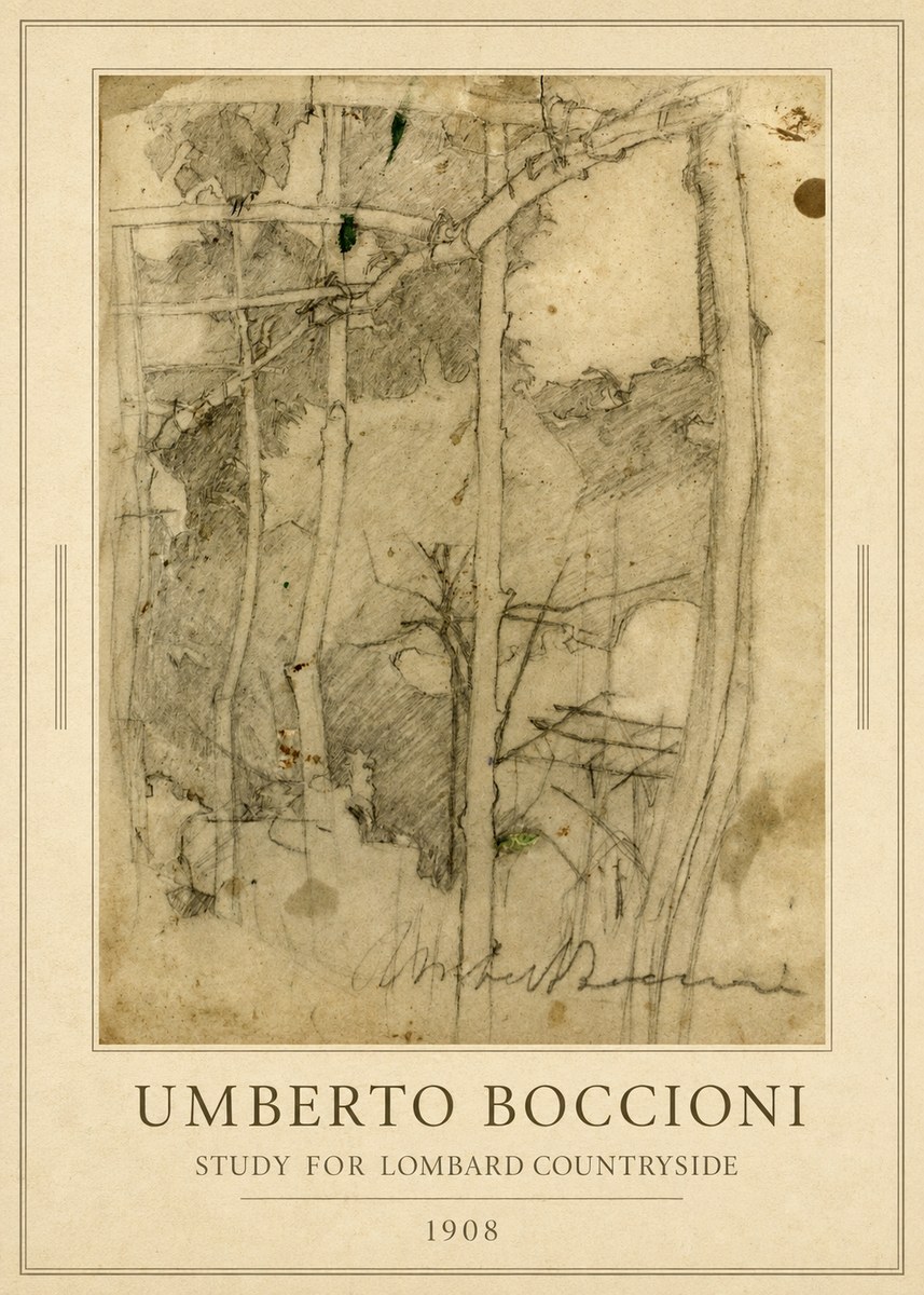 Umberto Boccioni Study for Lombard Countryside No1 - Affiche