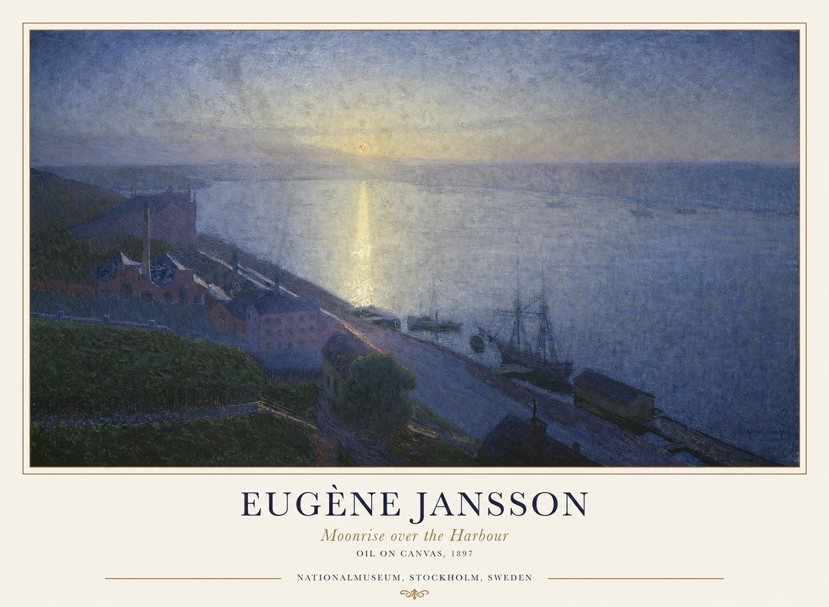 Eugène Jansson Moonrise over the Harbour No1 - Affiche