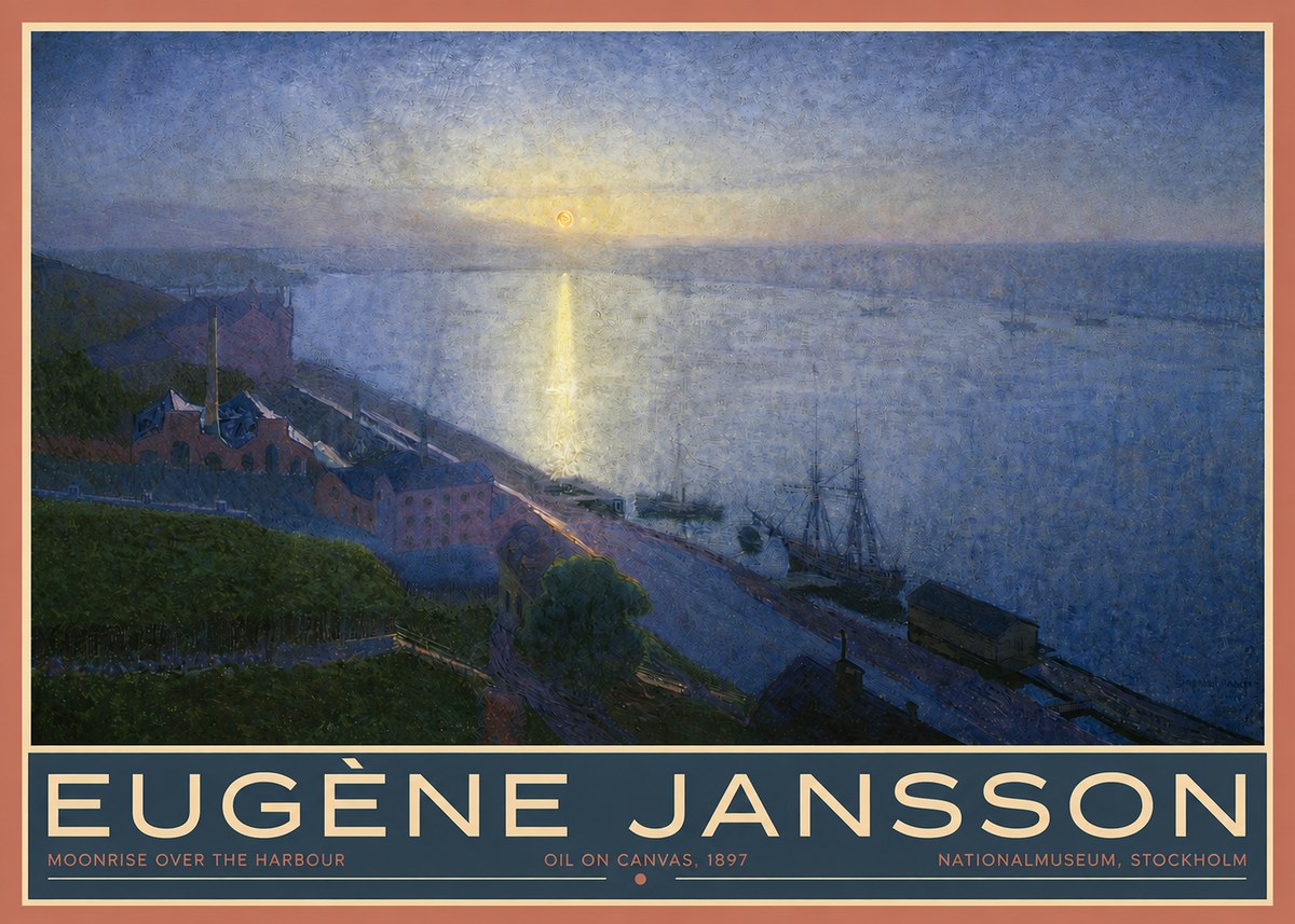 Eugène Jansson Moonrise over the Harbour No3 - Affiche