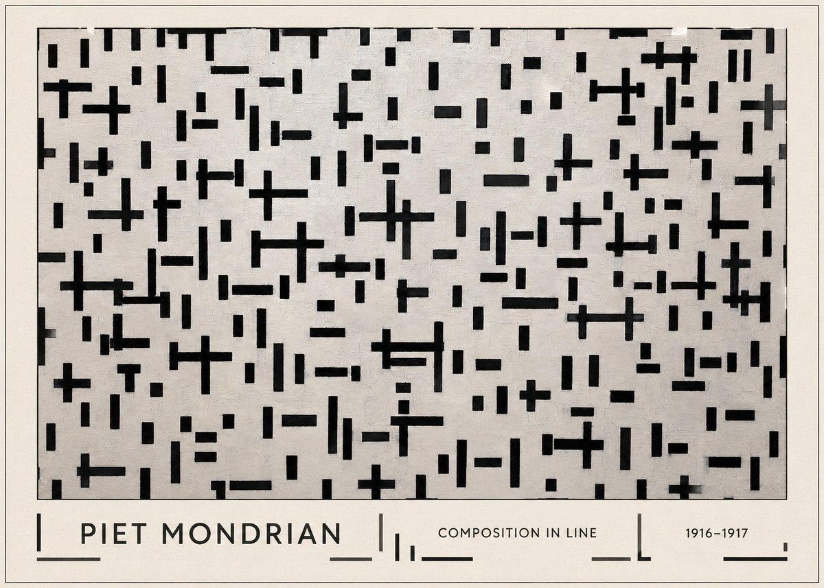 Piet Mondrian Composition in Line No1 - Affiche