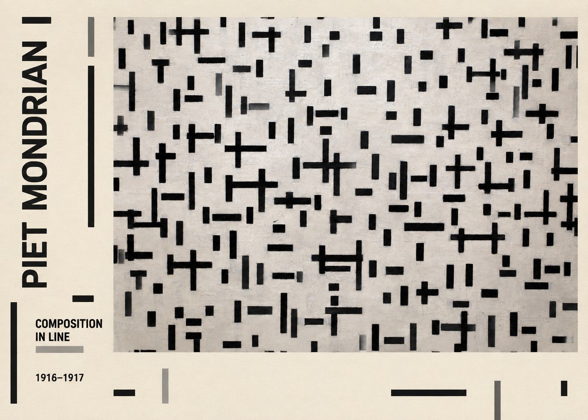 Piet Mondrian Composition in Line No2 - Affiche