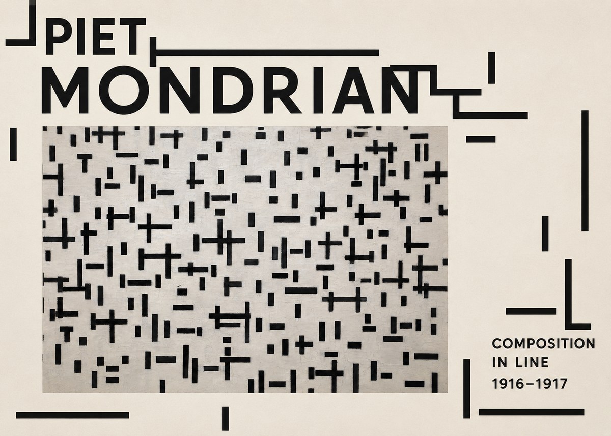 Piet Mondrian Composition in Line No6 - Affiche