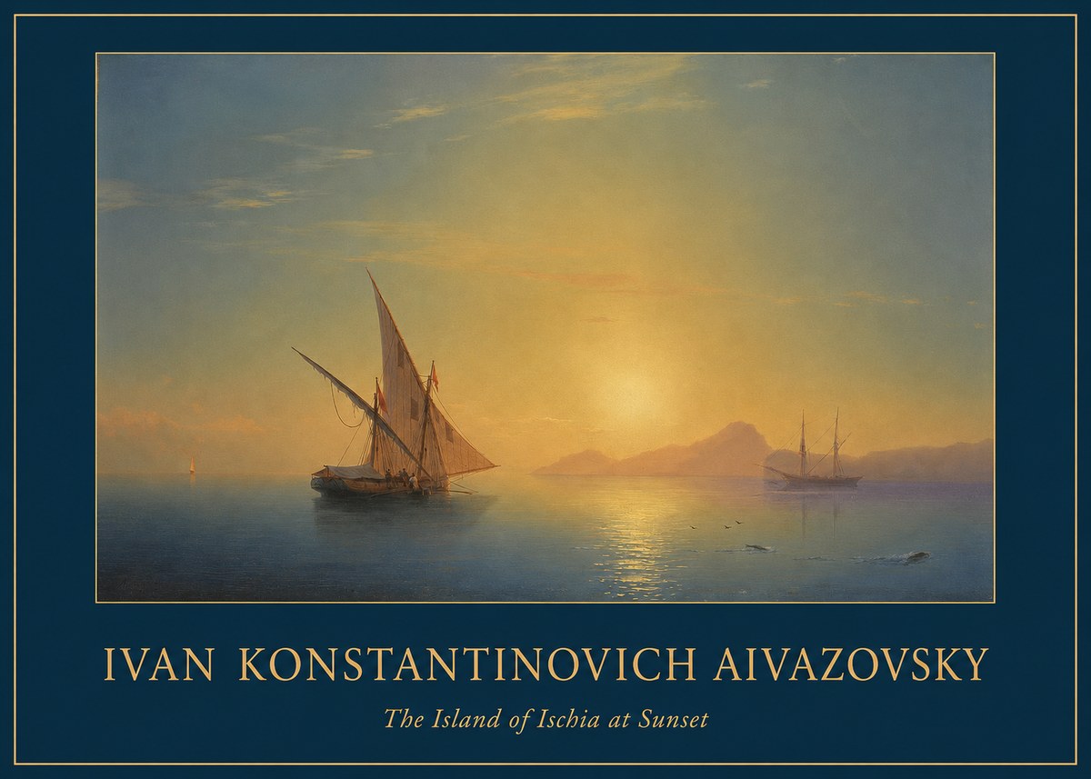 Ivan Konstantinovich Aivazovsky The Island of Ischia at Sunset No1 - Affiche