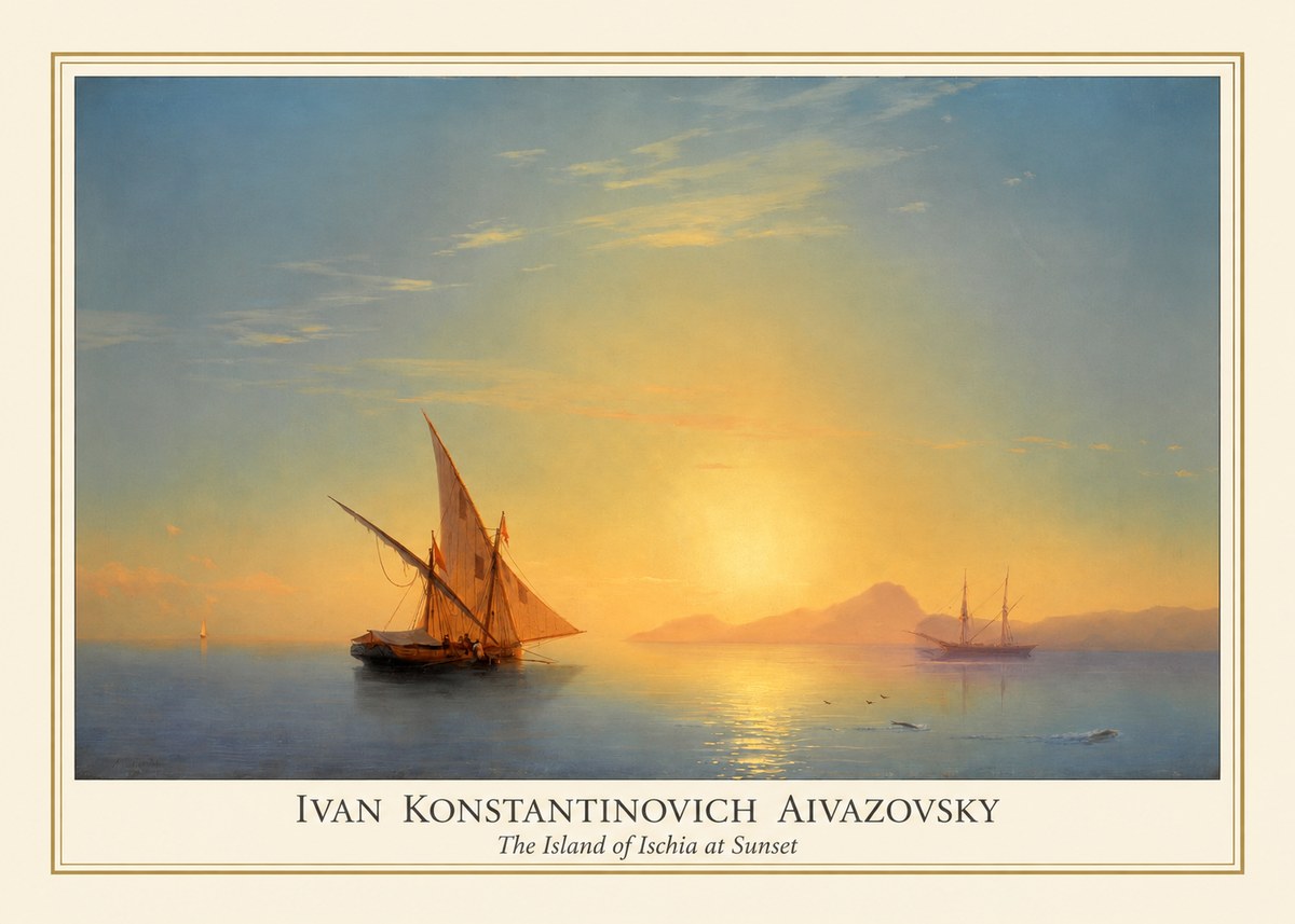 Ivan Konstantinovich Aivazovsky The Island of Ischia at Sunset No4 - Affiche