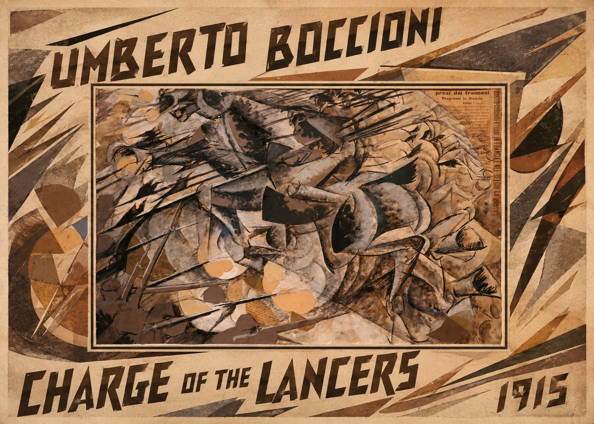 Umberto Boccioni Charge of the Lancers No1 - Affiche