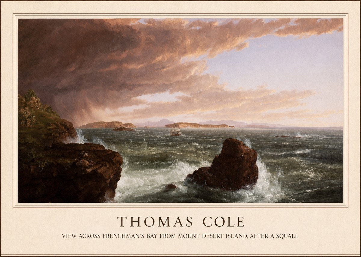 Thomas Cole View Across Frenchman's Bay from Mount Desert Island, After a Squall II No1 - Affiche