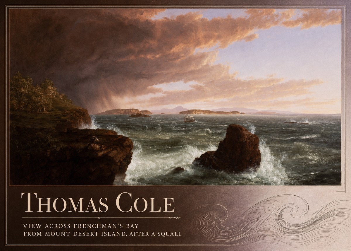 Thomas Cole View Across Frenchman's Bay from Mount Desert Island, After a Squall II No2 - Affiche