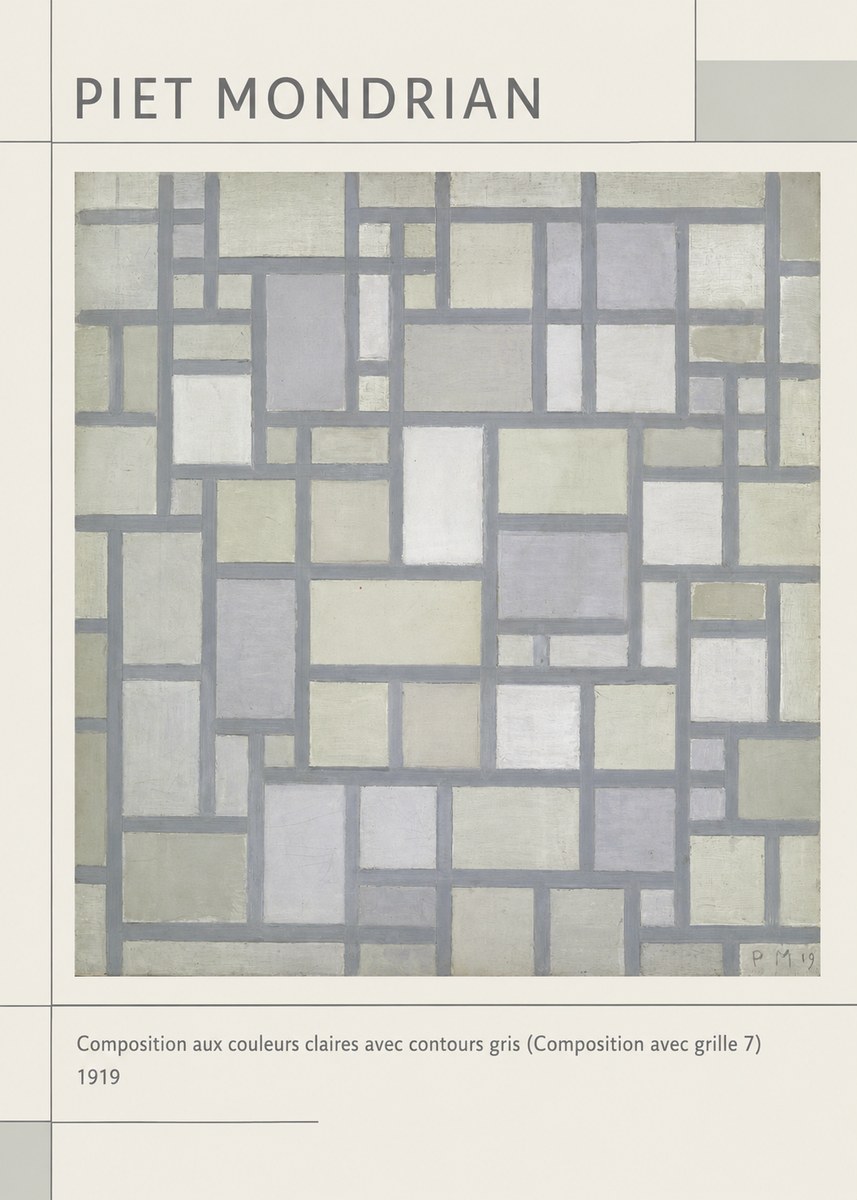 Piet Mondrian Composition Aux Couleurs Claires Avec Contours Gris (Composition Avec Grille 7) No1 - Affiche
