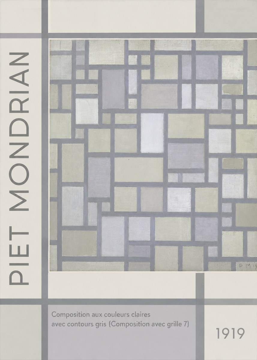 Piet Mondrian Composition Aux Couleurs Claires Avec Contours Gris (Composition Avec Grille 7) No2 - Affiche