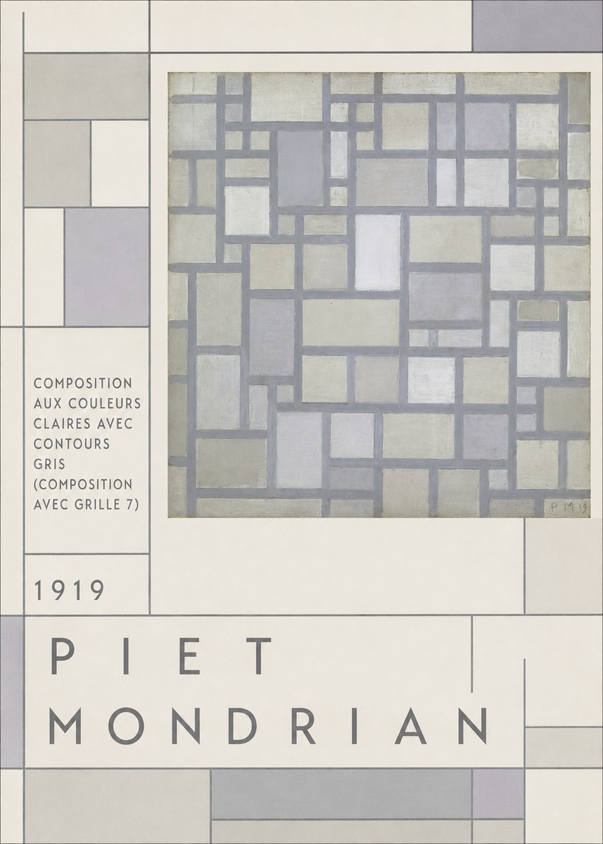 Piet Mondrian Composition Aux Couleurs Claires Avec Contours Gris (Composition Avec Grille 7) No3 - Affiche