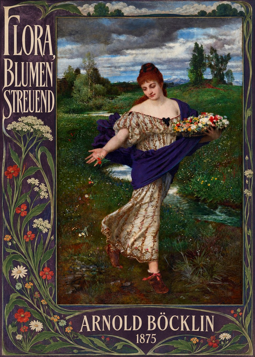 Arnold Böcklin Flora, Blumen Streuend II No5 - Affiche