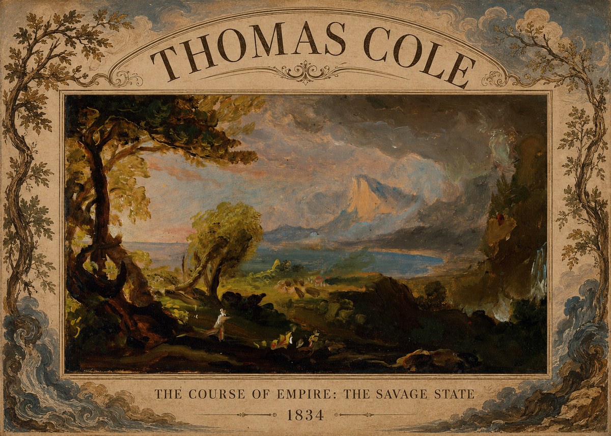 Thomas Cole The Course of Empire: the Savage State II No4 - Affiche