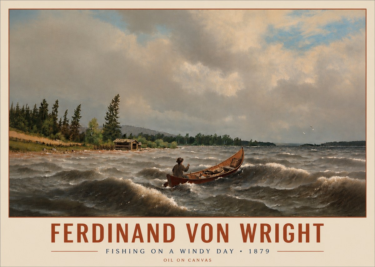 Ferdinand von Wright Fishing on a Windy Day No5 - Affiche