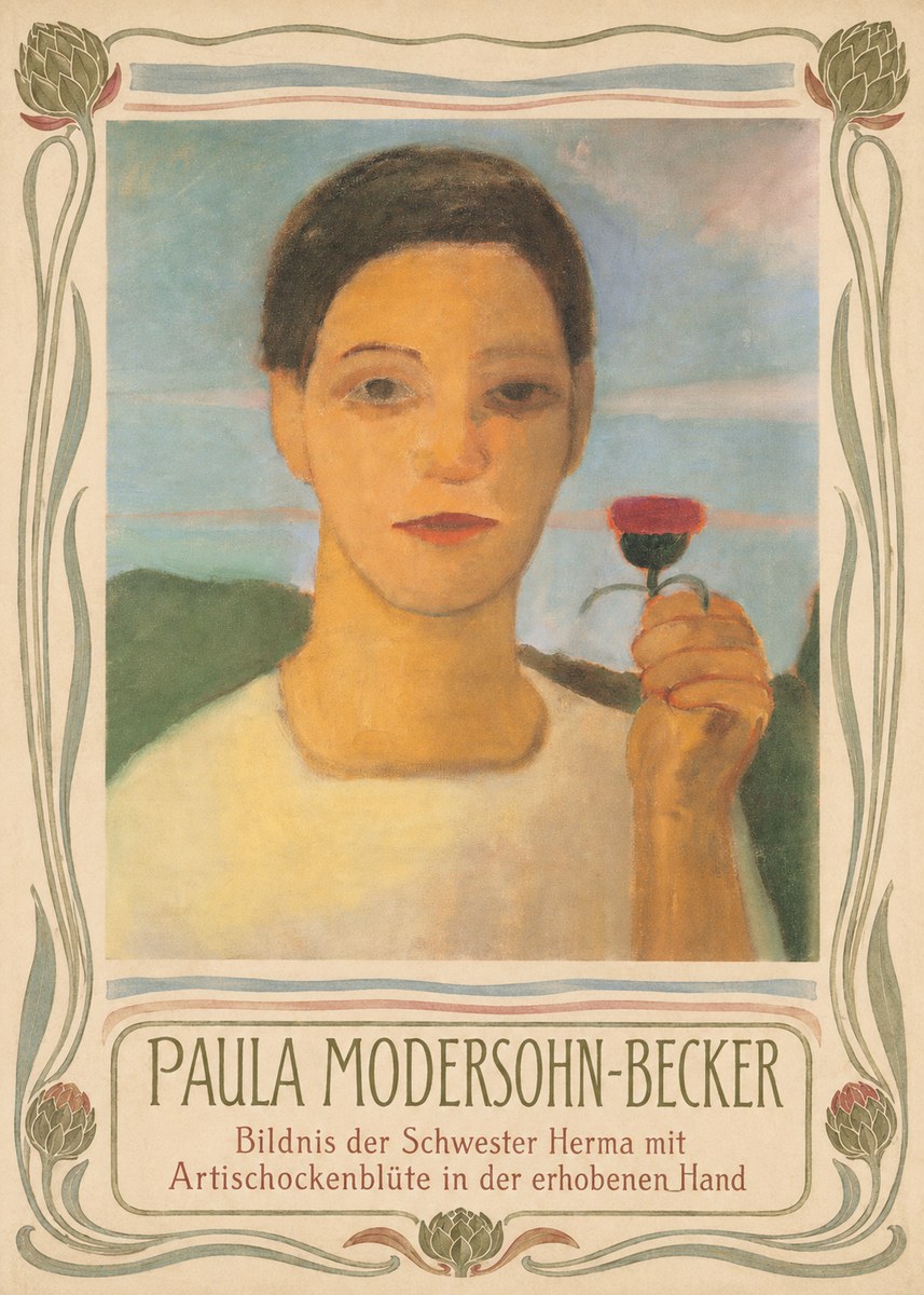 Paula Modersohn-Becker Bildnis Der Schwester Herma Mit Artischockenblüte in Der Erhobenen Hand No3 - Affiche