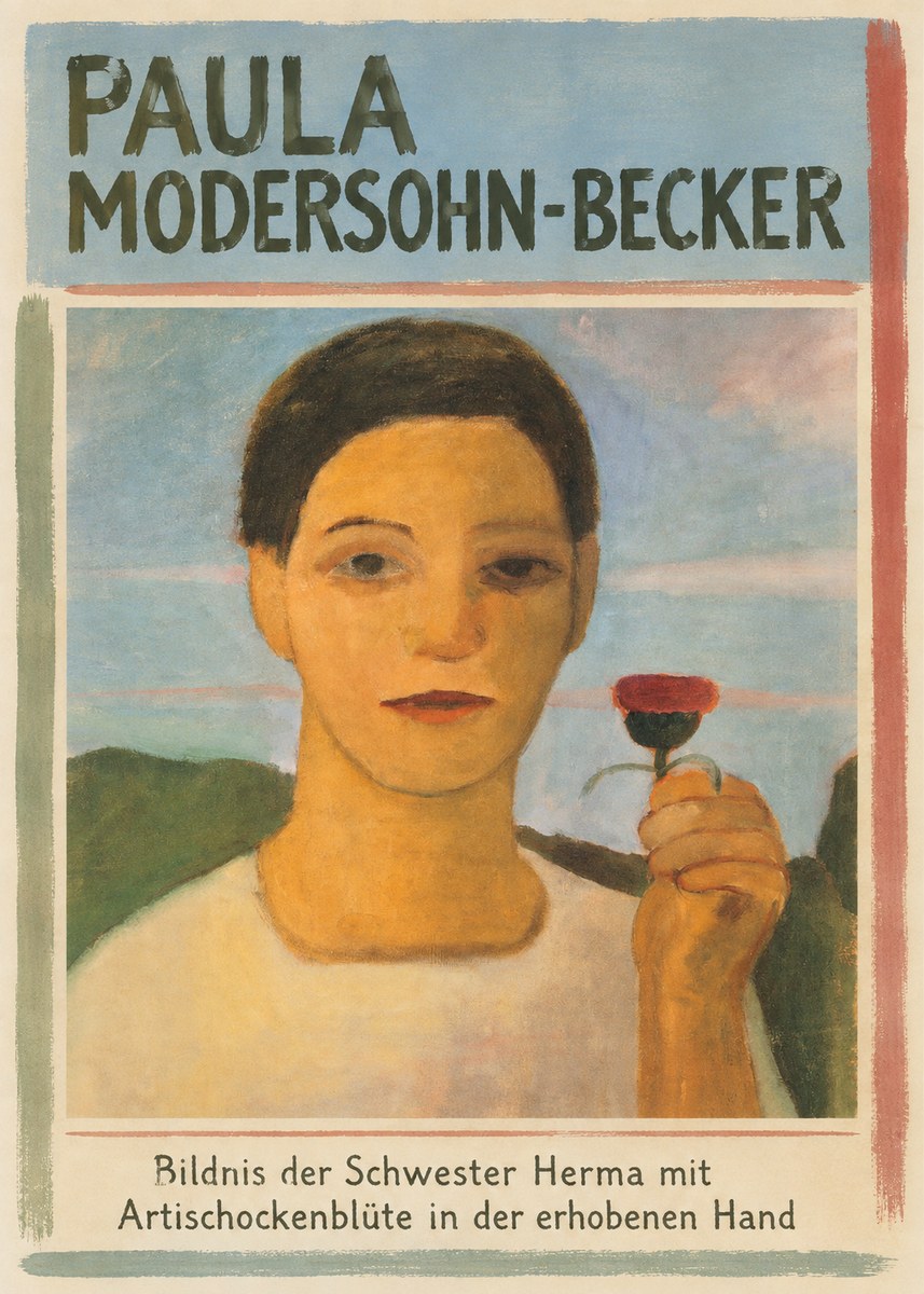 Paula Modersohn-Becker Bildnis Der Schwester Herma Mit Artischockenblüte in Der Erhobenen Hand No5 - Affiche
