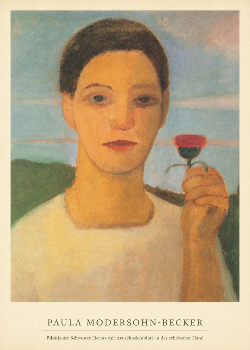 Paula Modersohn-Becker Bildnis Der Schwester Herma Mit Artischockenblüte in Der Erhobenen Hand No6 - Affiche