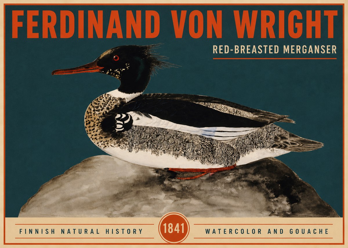 Ferdinand von Wright Red-breasted Merganser No2 - Affiche
