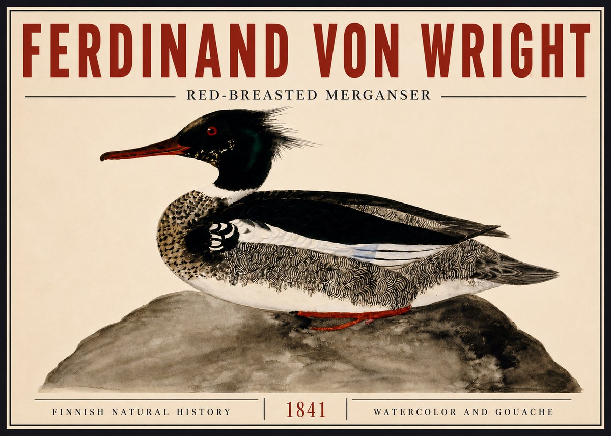 Ferdinand von Wright Red-breasted Merganser No6 - Affiche