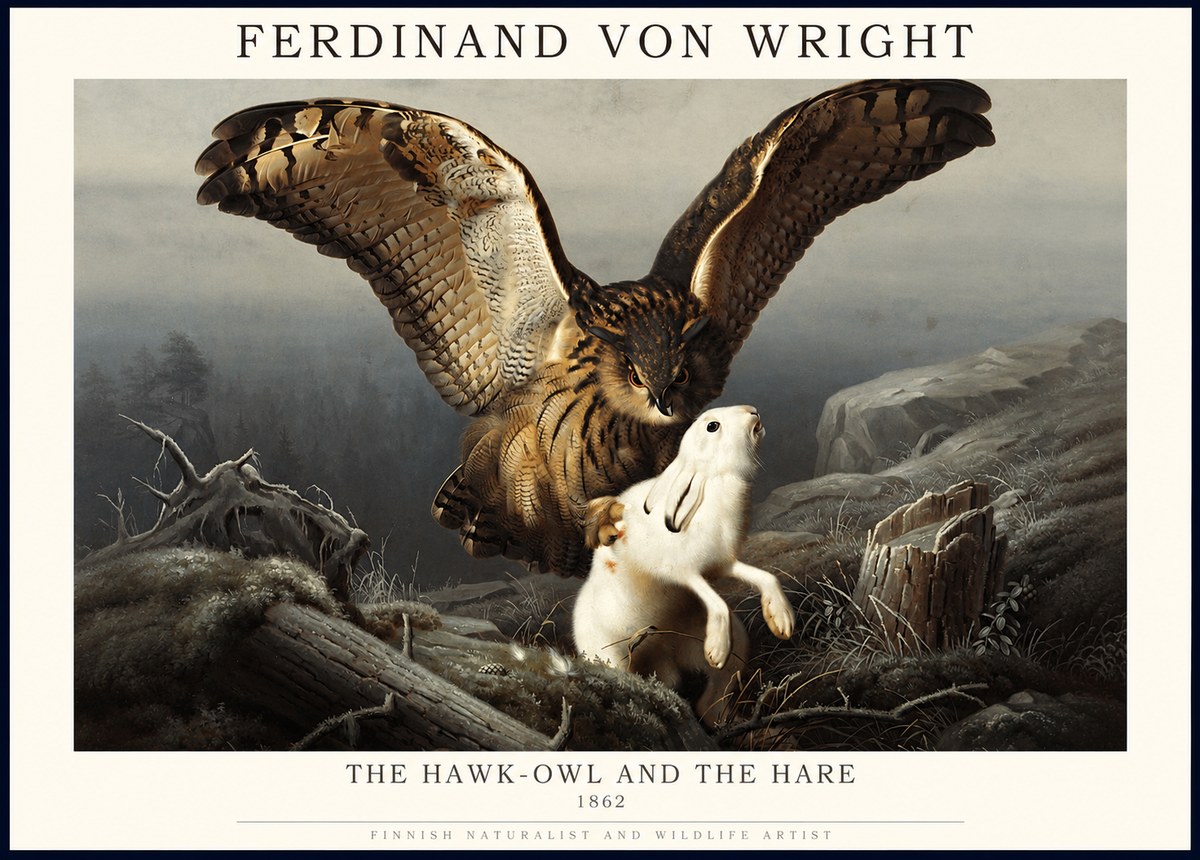 Ferdinand von Wright The Hawk-owl and the Hare No1 - Affiche