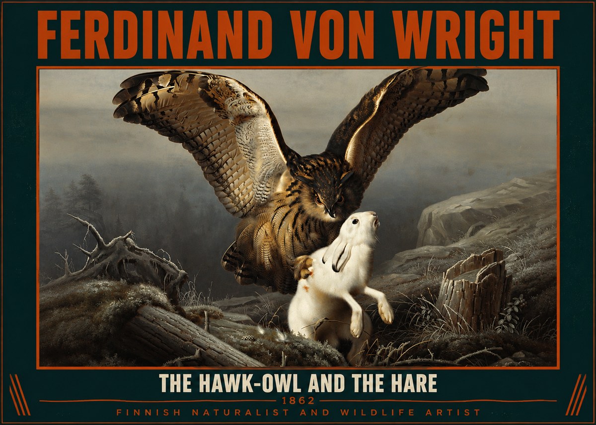 Ferdinand von Wright The Hawk-owl and the Hare No2 - Affiche