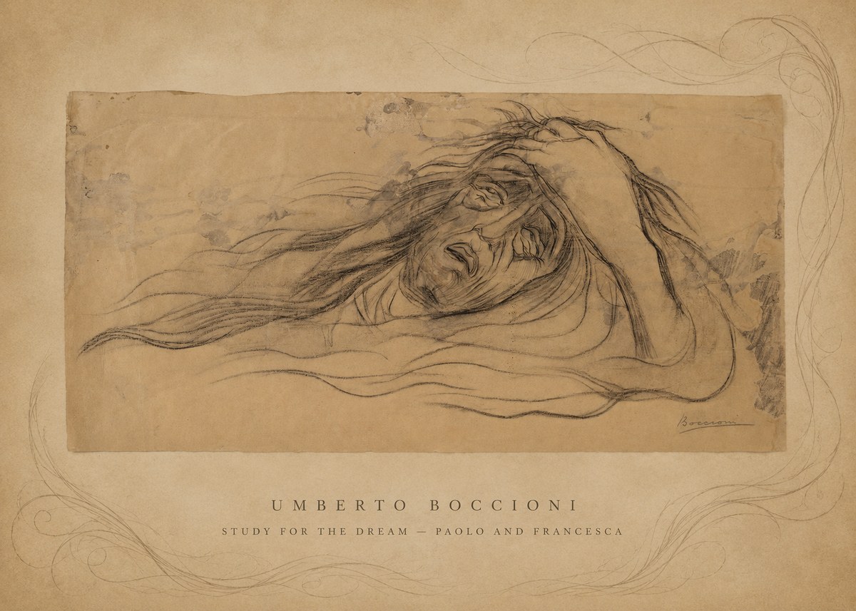 Umberto Boccioni Study for the Dream — Paolo and Francesca No5 - Affiche