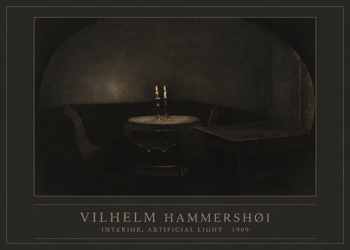 Vilhelm Hammershøi Interior, Artificial Light No1 - Affiche