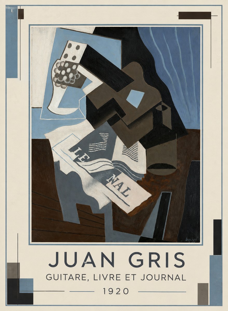 Juan Gris Guitare, Livre Et Journal No5 - Affiche