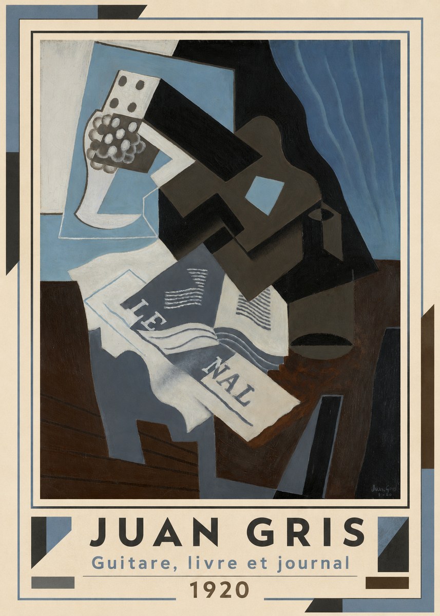 Juan Gris Guitare, Livre Et Journal No6 - Affiche