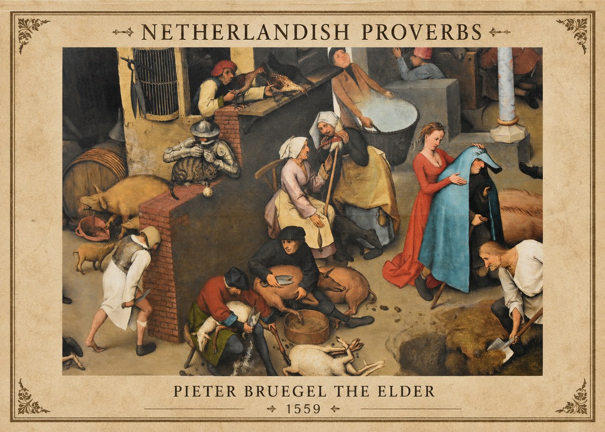 Pieter Bruegel Netherlandish Proverbs VIII No1 - Affiche