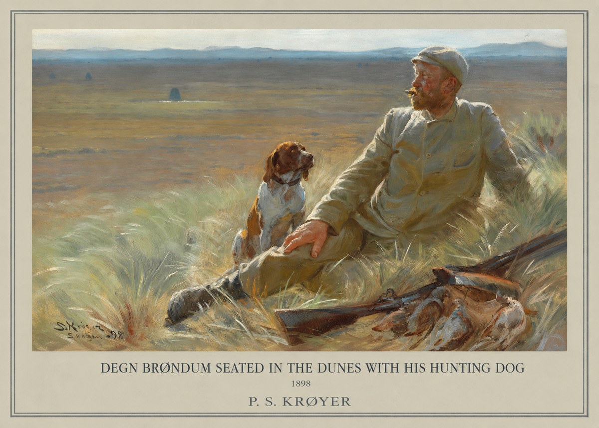 P.S. Krøyer Degn Brøndum Seated in the Dunes with His Hunting Dog No1 - Affiche