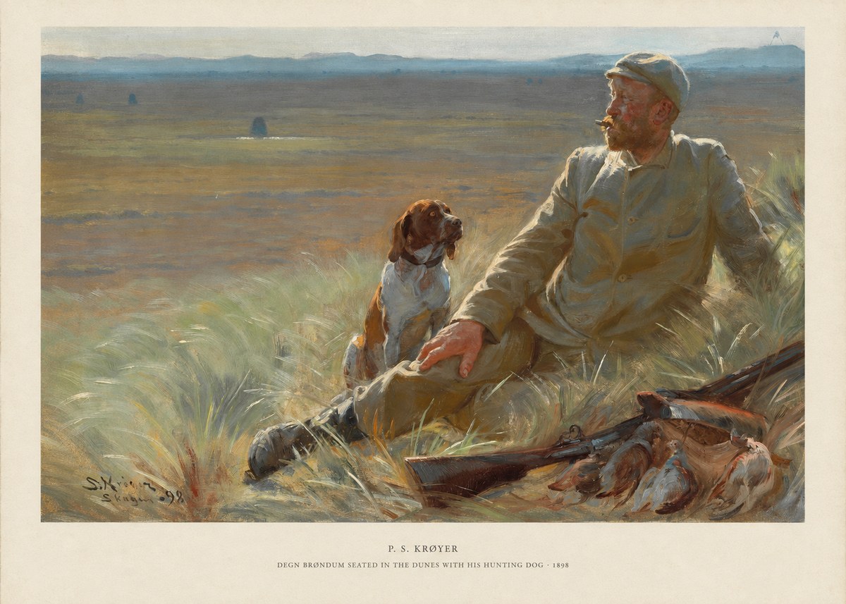 P.S. Krøyer Degn Brøndum Seated in the Dunes with His Hunting Dog No5 - Affiche