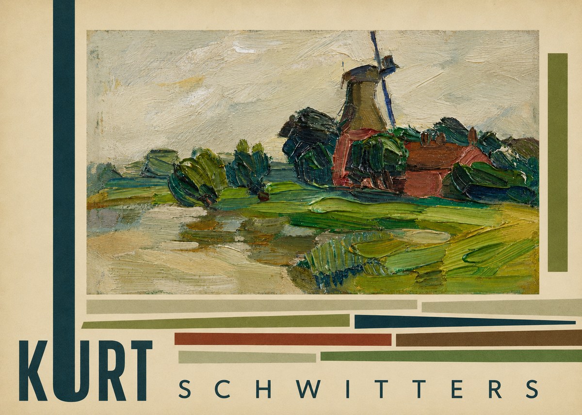 Kurt Schwitters Landscape with Windmill No6 - Affiche