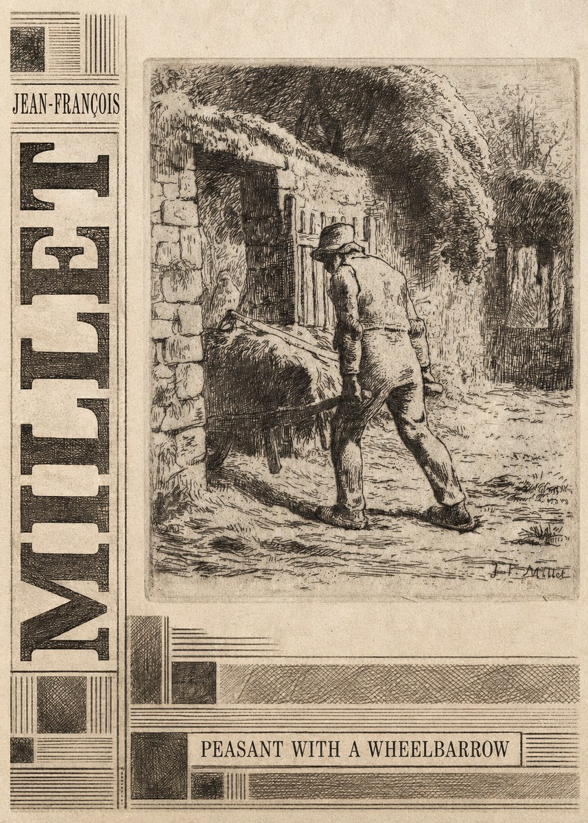 Jean-François Millet Peasant with a Wheelbarrow No5 - Affiche