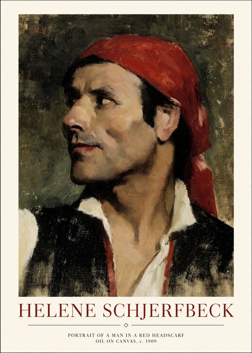 Helene Schjerfbeck Portrait of a Man in a Red Headscarf No1 - Affiche