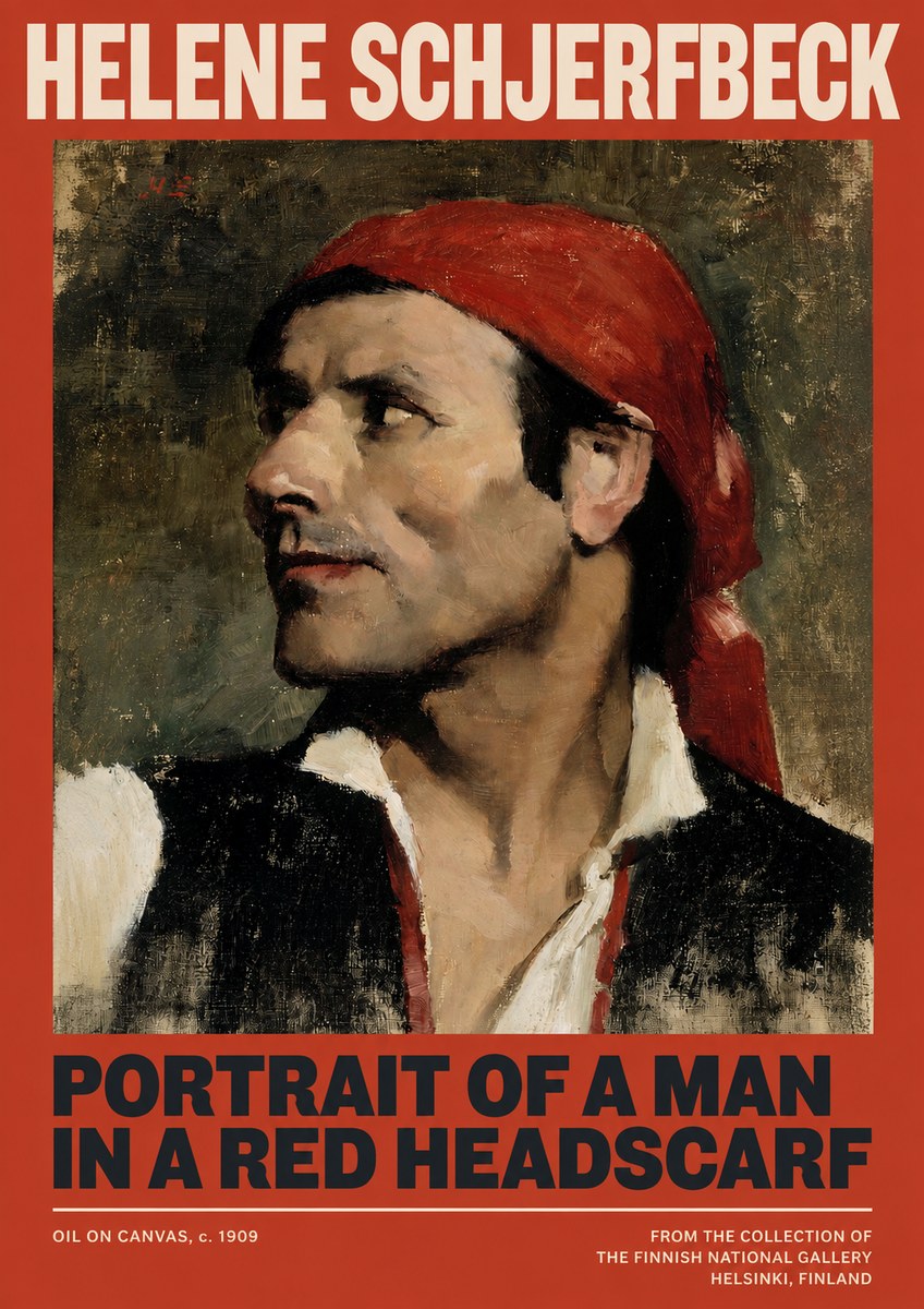 Helene Schjerfbeck Portrait of a Man in a Red Headscarf No2 - Affiche