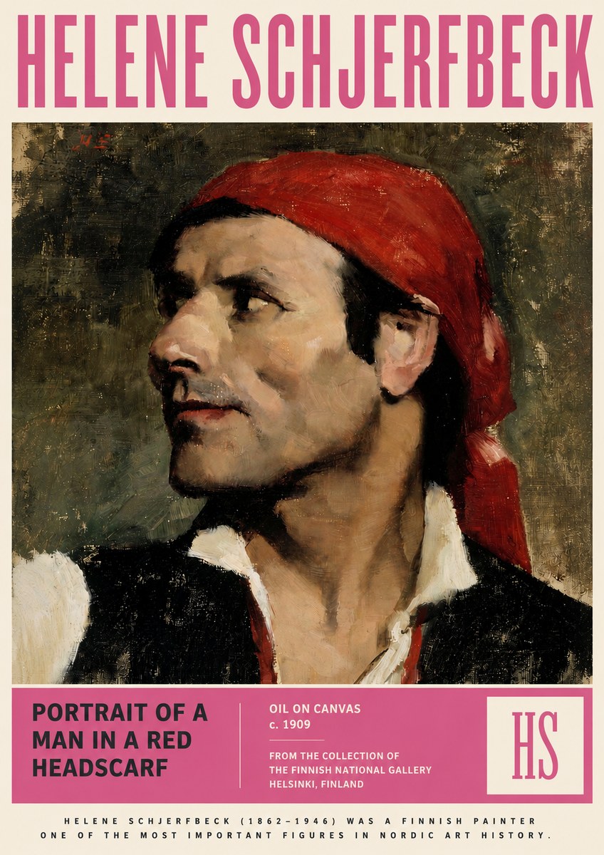 Helene Schjerfbeck Portrait of a Man in a Red Headscarf No3 - Affiche