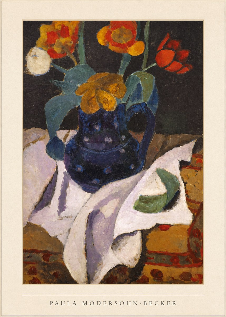 Paula Modersohn-Becker Still Life with Blue Jug and Flowers No4 - Affiche