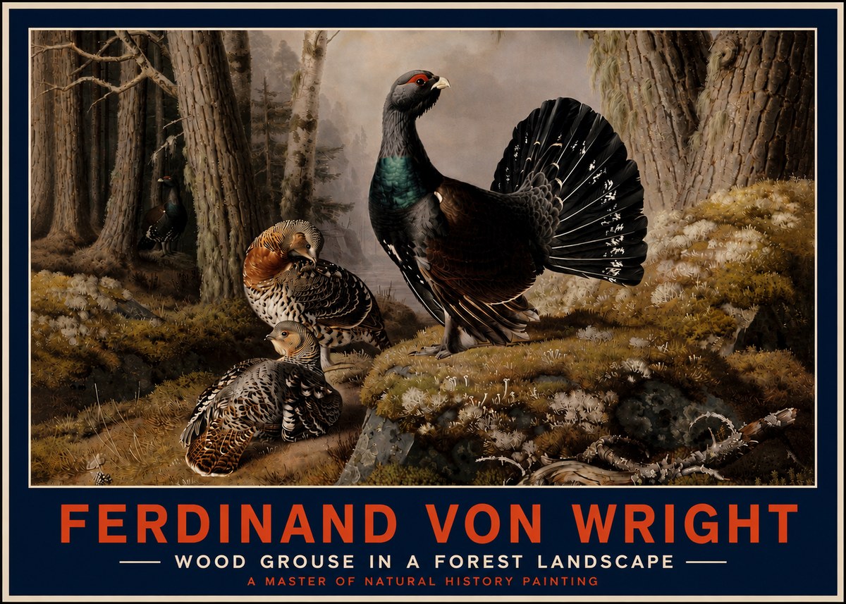 Ferdinand von Wright Wood Grouse in a Forest Landscape No4 - Affiche