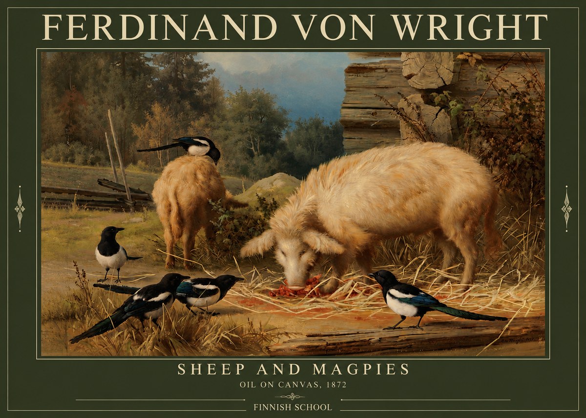 Ferdinand von Wright Sheep and Magpies No3 - Affiche