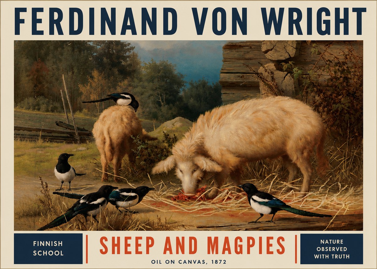 Ferdinand von Wright Sheep and Magpies No4 - Affiche