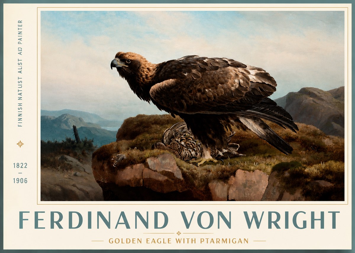 Ferdinand von Wright Golden Eagle with Ptarmigan No3 - Affiche