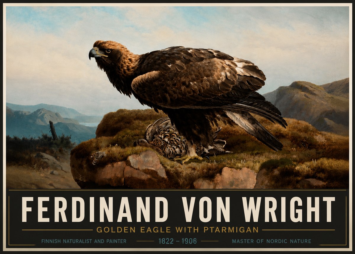 Ferdinand von Wright Golden Eagle with Ptarmigan No4 - Affiche