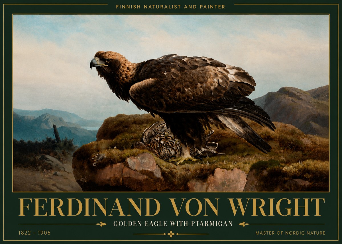 Ferdinand von Wright Golden Eagle with Ptarmigan No6 - Affiche