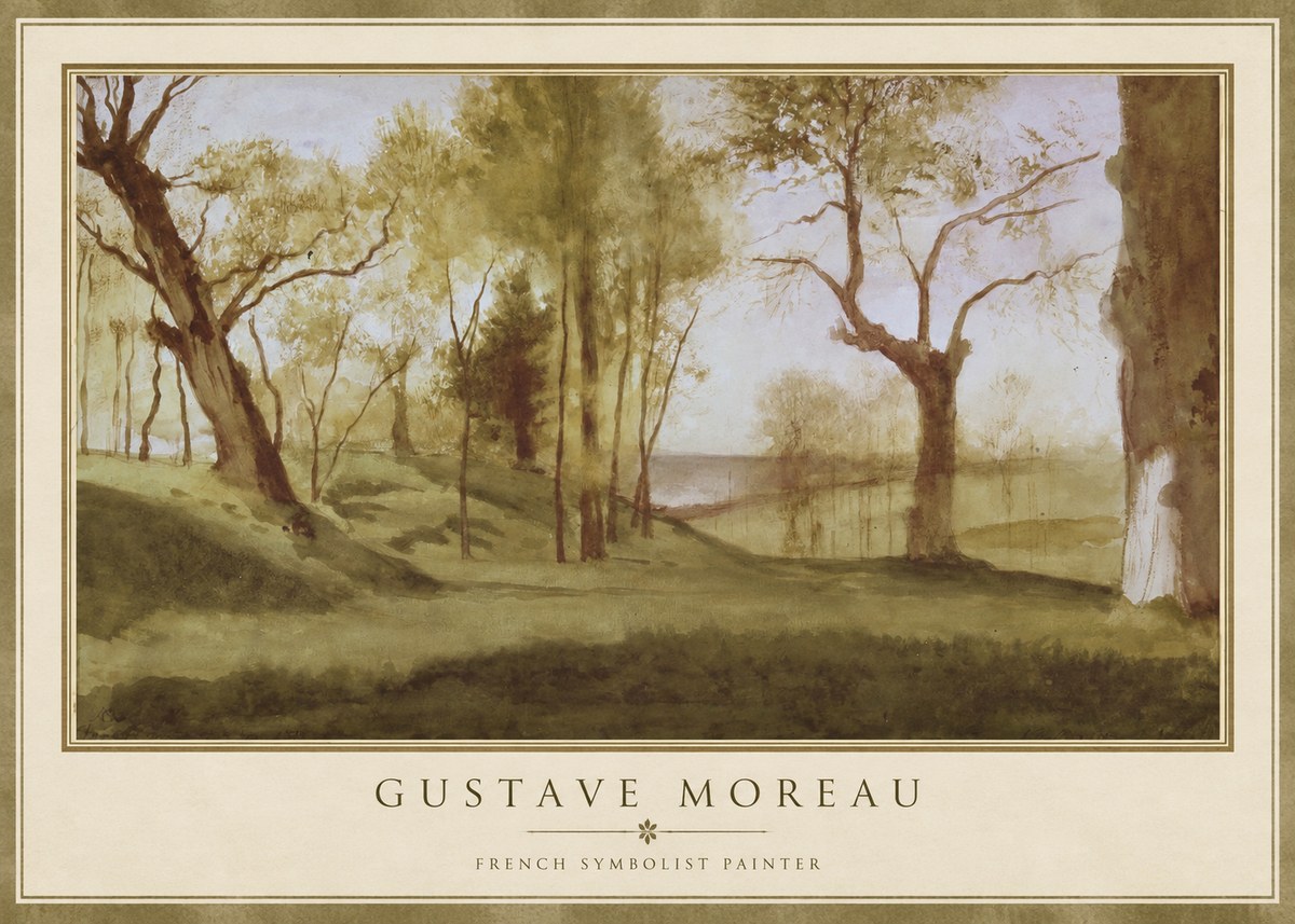 Gustave Moreau Wooded River Landscape No1 - Affiche