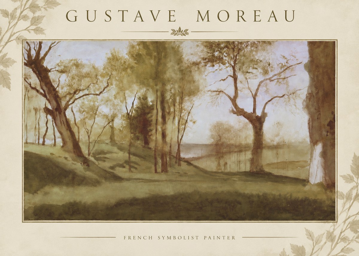 Gustave Moreau Wooded River Landscape No5 - Affiche