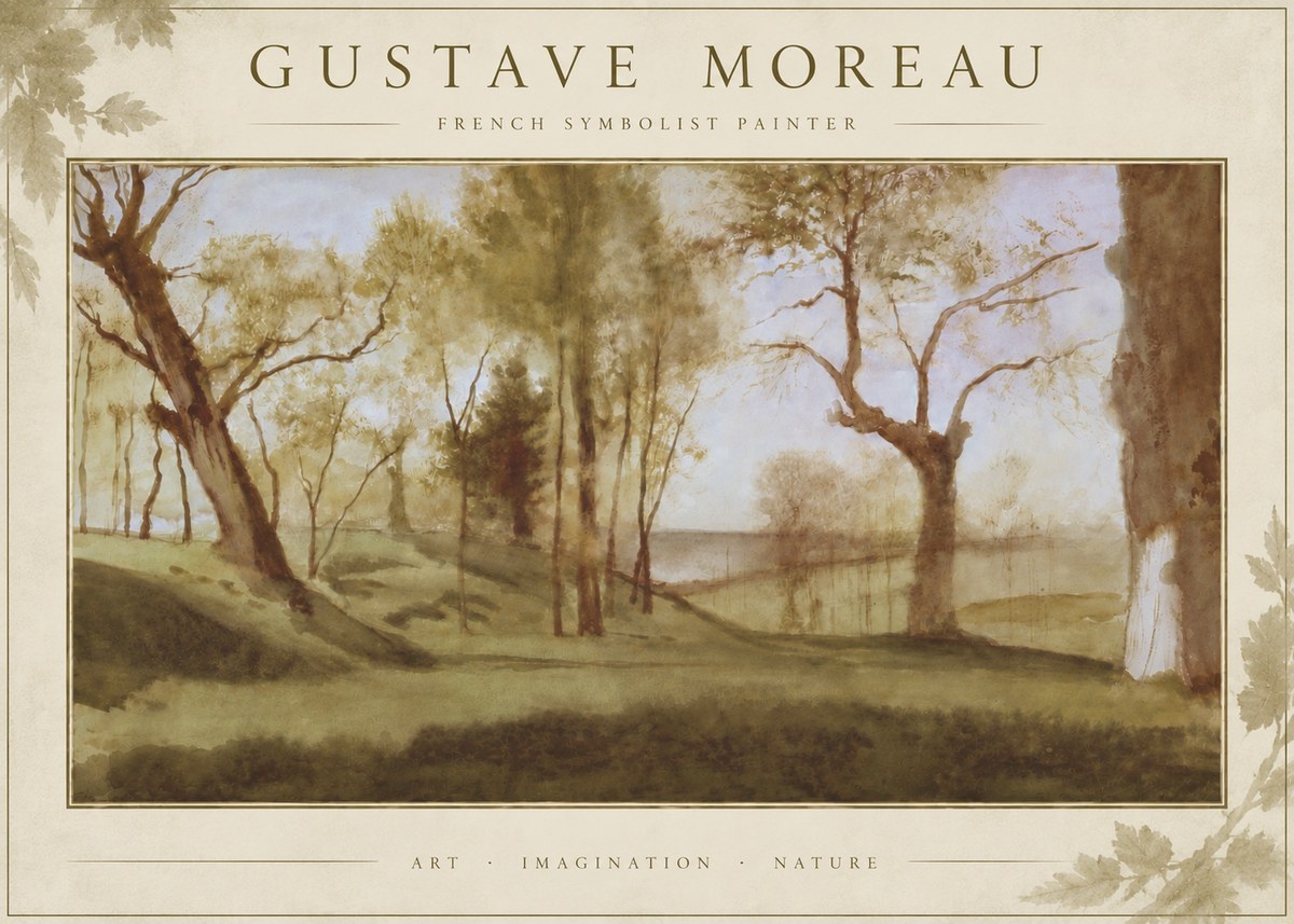 Gustave Moreau Wooded River Landscape No6 - Affiche