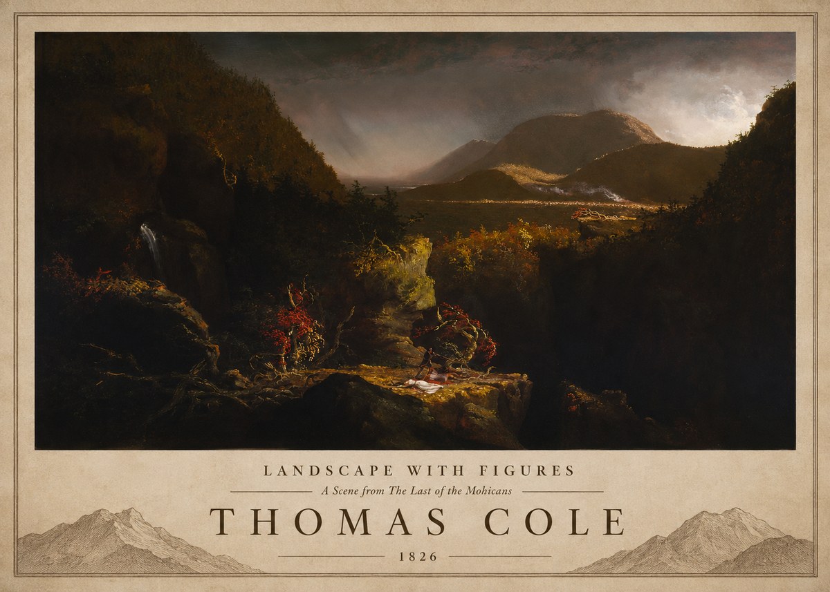 Thomas Cole Landscape with Figures: a Scene from the Last of the Mohicans No3 - Affiche