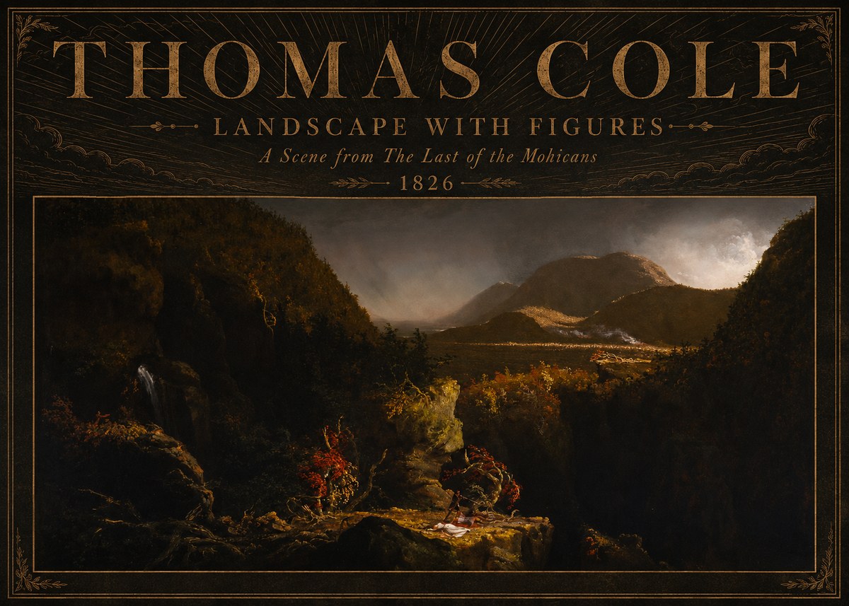 Thomas Cole Landscape with Figures: a Scene from the Last of the Mohicans No5 - Affiche